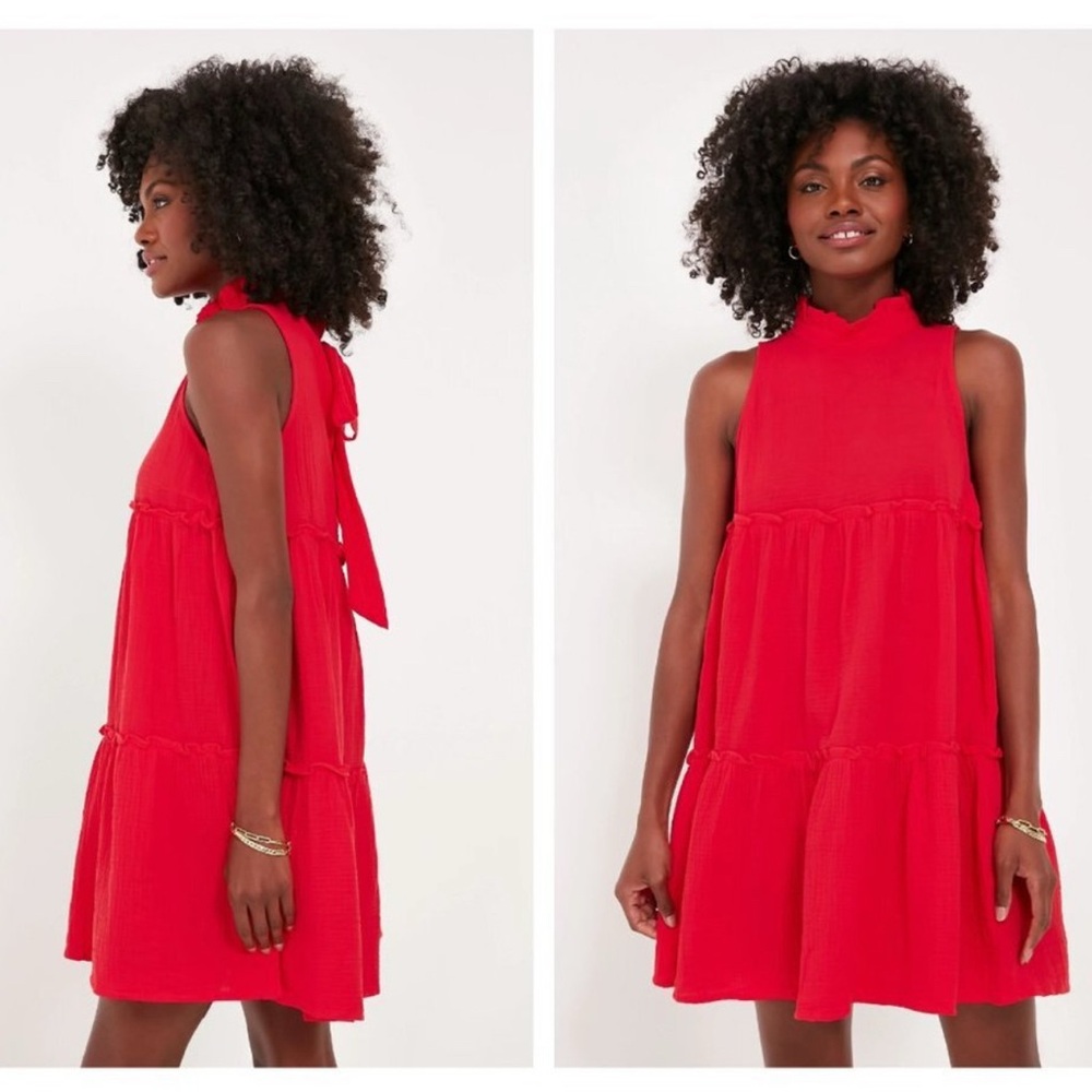 NWOT Pomander Place Red Lightweight Gauze Morgan Mock Neck Mini Dress Size XS